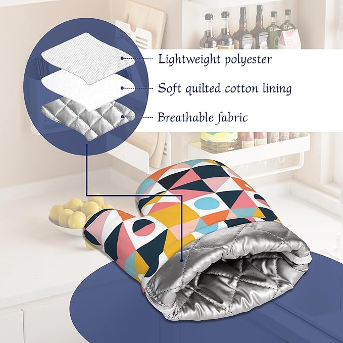 Oven Mitts and Pot Holders Sets Abstract Geometric Silicone Kitchen Mits - Image 5