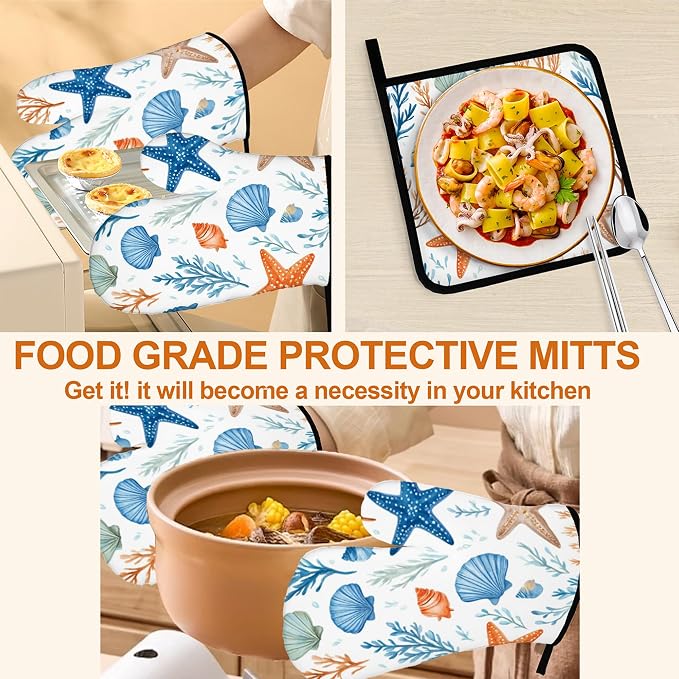 Starfish Shell Pattern Oven Gloves and Hot Pads Set - Image 5