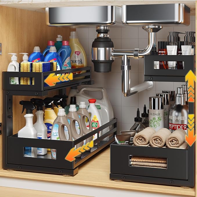 2-Pack 17"Deep Under Sink Organizer And Storage, 2-Tier L-Shaped Pull Out by UnderSinkOrganizer