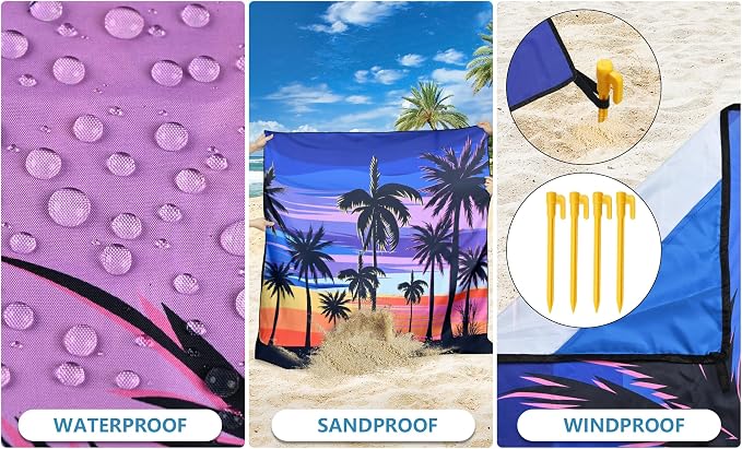 WIWIGO Beach Blanket Waterproof Sandproof Beach Mat 79" X 83"/10'x9'for 2-8 - Image 3
