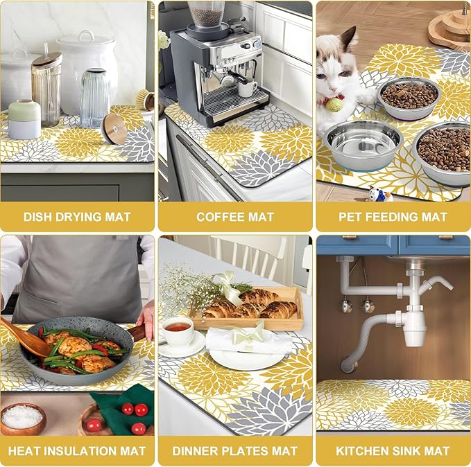 Findosom 2PCS 12" x 20" Fall Dish Drying Mat & 24" x 5.5" Sink Splash Guard - Image 6