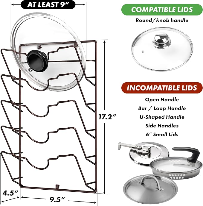 Simple Houseware Wall Door Mounted Pot Lid Rack, 9.5" Wx4.5 Dx17.2 H, Bronze - Image 2