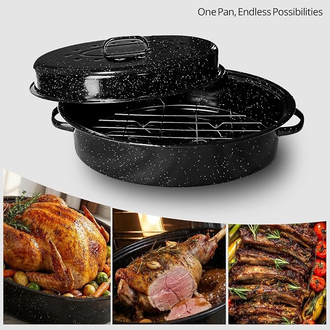 Oval Roasting Pan with Lid and Rack 18" Large Roaster Pan Set Comes With Lron - Image 6