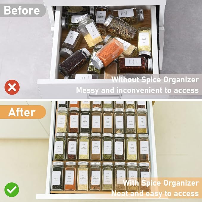 Spice Drawer Organizer with 35 Spice Jars, 216 Labels, 25 Non-slip Rubber - Image 4