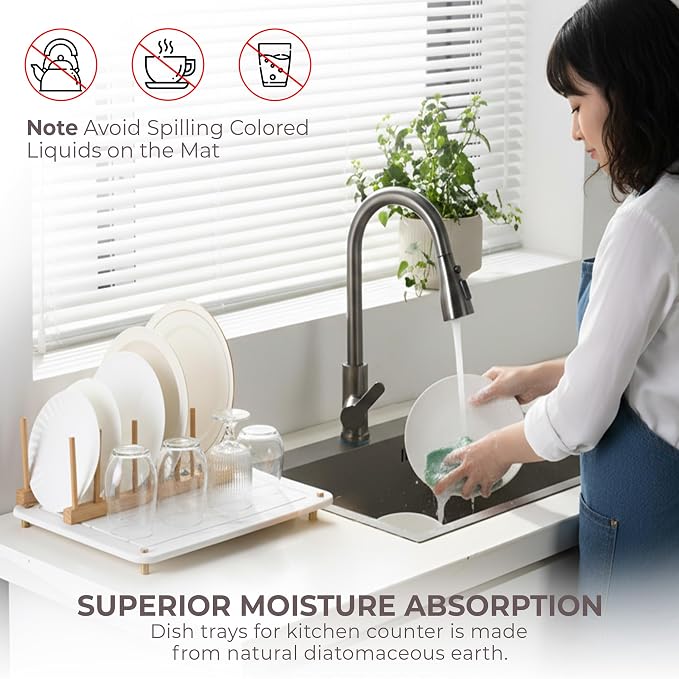 Stone Drying Mat for Kitchen Counter + Sink Caddy | 15.7"x11.8" Diatomaceous - Image 6