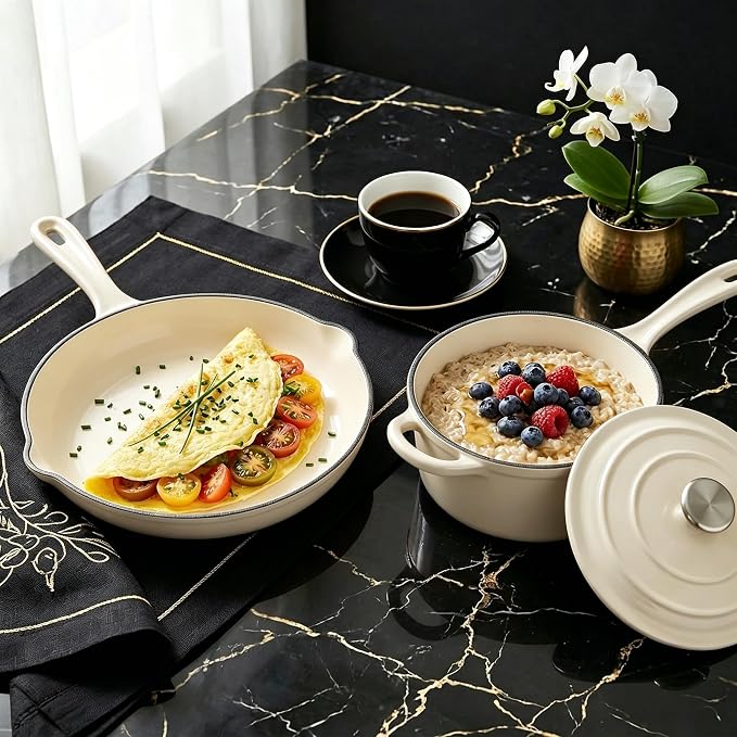 QuliMetal Enameled Cast Iron Cookware Set, 4-Piece Pots and Pans Set - Image 5