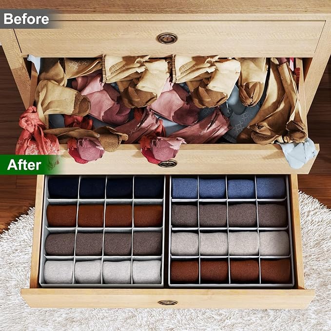 Joyoldelf Sock Drawer Organizer Divider Underwear Organizer 16-cell Fabric - Image 5