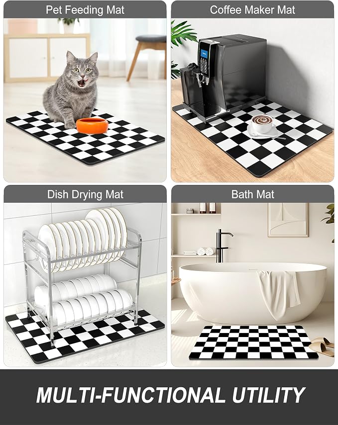 Rnivvi Dish Drying Mat for Kitchen Counter, 12 x 19" Cute Checkered Absorbent - Image 7