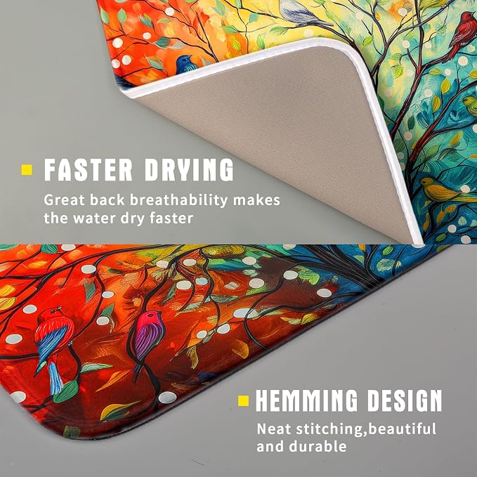 Colorful Spring Summer Tree Bird Dish Drying Mats - Image 3