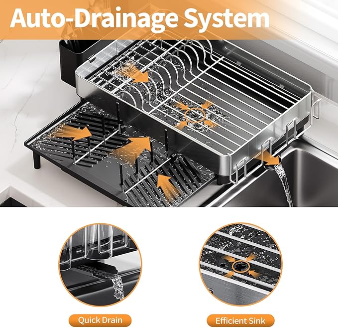 Urackify Dish Rack for Kitchen Counter, 304 Stainless Steel Dish Drying Rack - Image 4