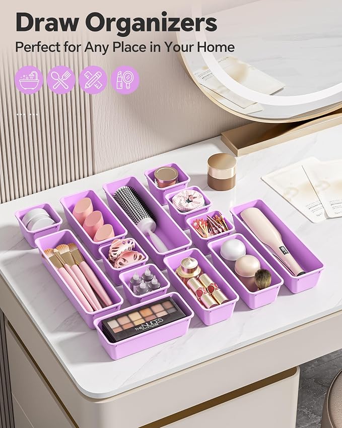 Canfanni 13 Pack Plastic Drawer Organizers Set, 3 Sizes Desk Drawer Organizer - Image 6