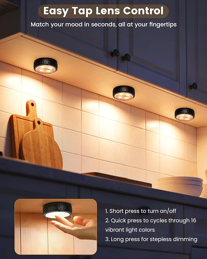 Puck Lights with Remote Control, Battery Operated Wireless LED Under Cabinet - Image 2