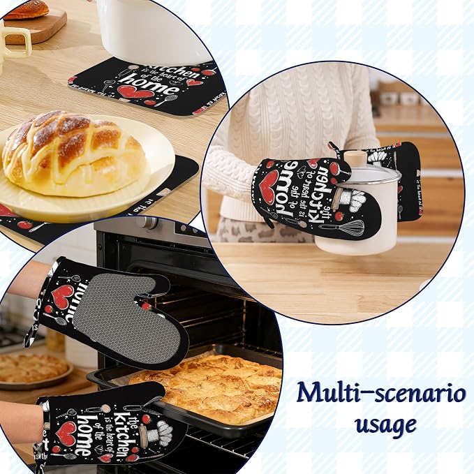Funny Oven Mitts and Pot Holders Sets of 4 The Kitchen is The Heart of The Home - Image 6