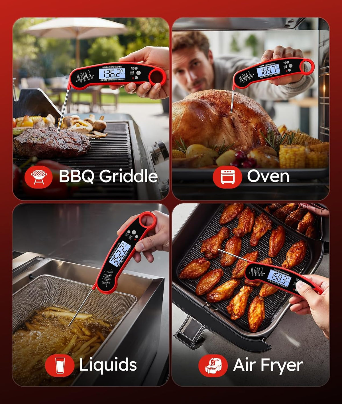 Meat Thermometer Digital, 1-2 Sec Instant Read, Stocking Stuffers for