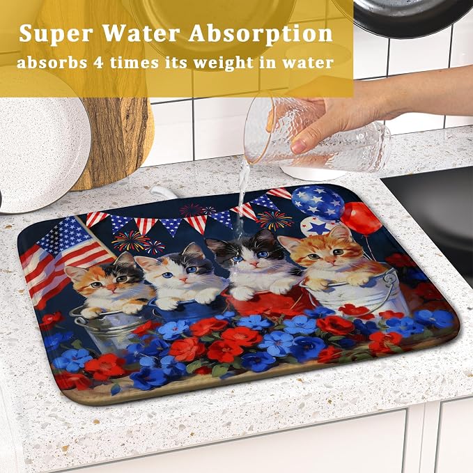 4th of July Dish Drying Mat Patriotic Cats Dish Drying Rack Mat - Image 7