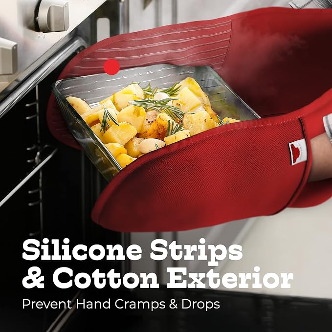 Red Double Oven Mitt Kitchen Protection - Image 4