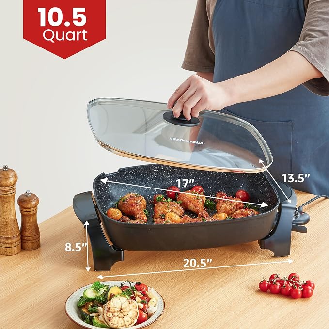 Elite Gourmet EG-6203# Extra Deep 16"x13" Non-Stick Electric Skillet - Image 5