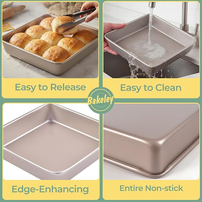 9x9 Baking Pan, 9 inch Brownie Pan, Nonstick Carbon Steel, Shallow Dish Bakeware - Image 8