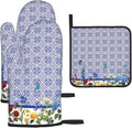 Blue Chinoiserie Oven Mitts Heat Resistant, Cute Floral Pot Holders and Kitchen by Unknown