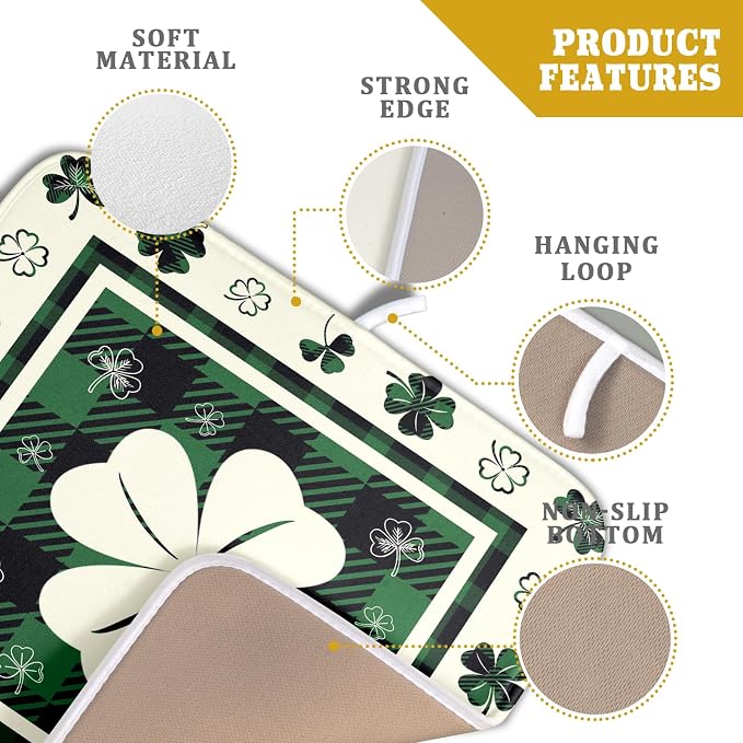 Giwawa Patrick Clovers Dish Drying Mat 16"x18" Lucky Shamrock Spring Leaf Dish - Image 4