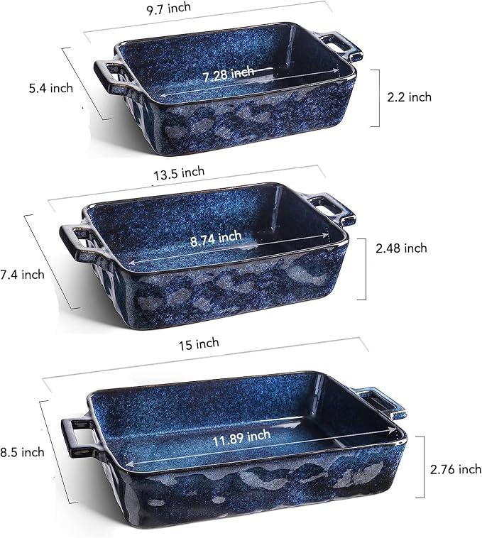 VICRAYS Ceramic Bakeware Set, Porcelain Rectangular Lasagna Pans Casserole Dish - Image 2