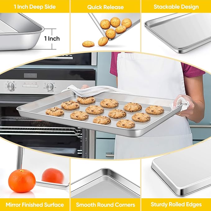 Homikit 1 Pack Baking Sheet, 20 x 14 Inches Stainless Steel Large Cookie Pan - Image 3