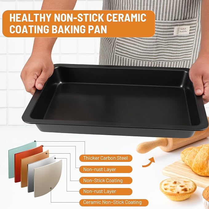 Sheet Cake Pan with Lid, Non-Stick Ceramic Coating Baking Pan, Oven Safe 450°F - Image 8