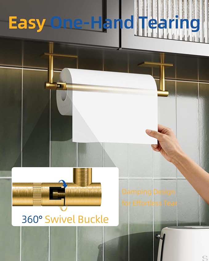 RUACQ Paper Towel Holder Under Cabinet, Wall Mounted or Adhesive Stainless - Image 2