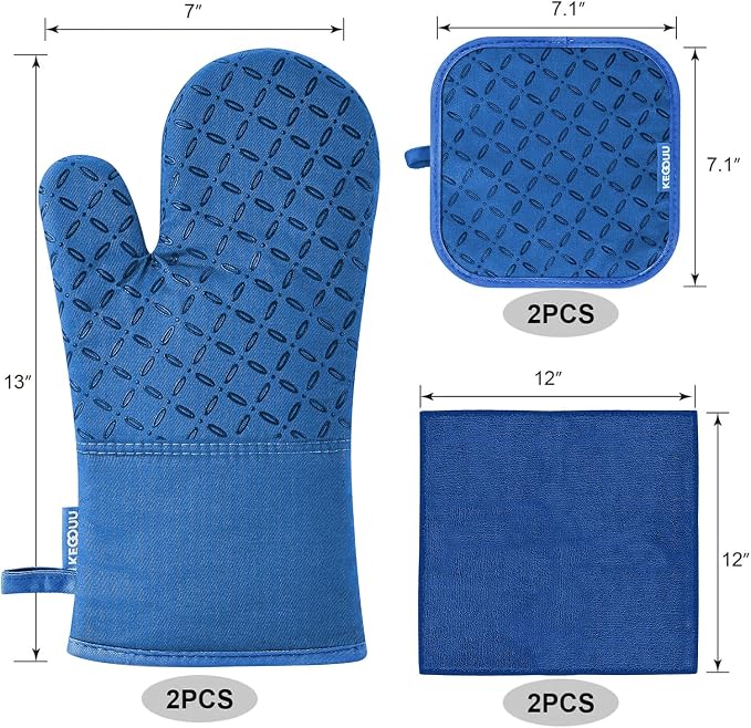 KEGOUU Oven Mitts and Pot Holders 6pcs Set, Kitchen Oven Glove High Heat - Image 2