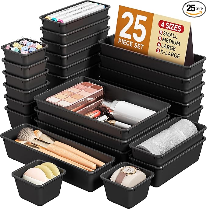 KEMETHY 25 PCS Plastic Drawer Organizers Set, 4 Sizes Vanity Organizer by KEMETHYFocusesonCreatingEfficientStorageProductswithQualityMaterials
