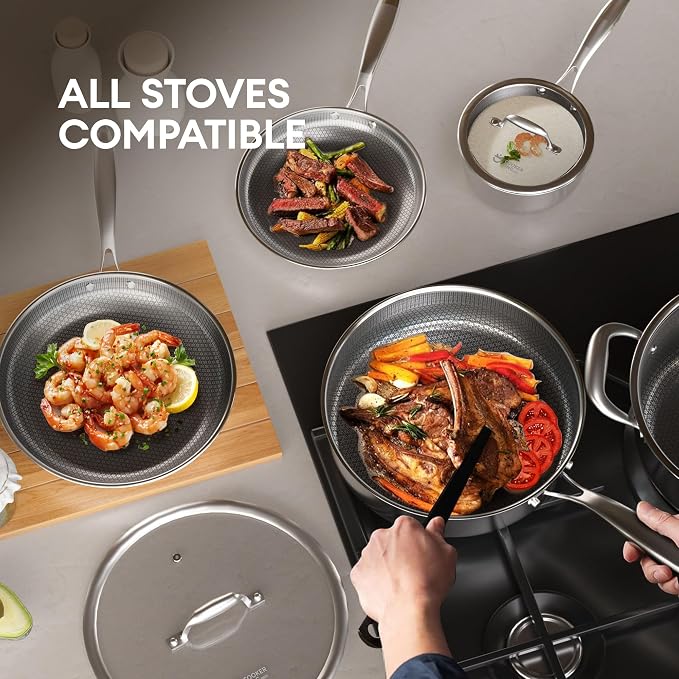 COOKER KING Stainless Steel Cookware Set, Hybrid Ceramic Cookware, Non-Stick - Image 6