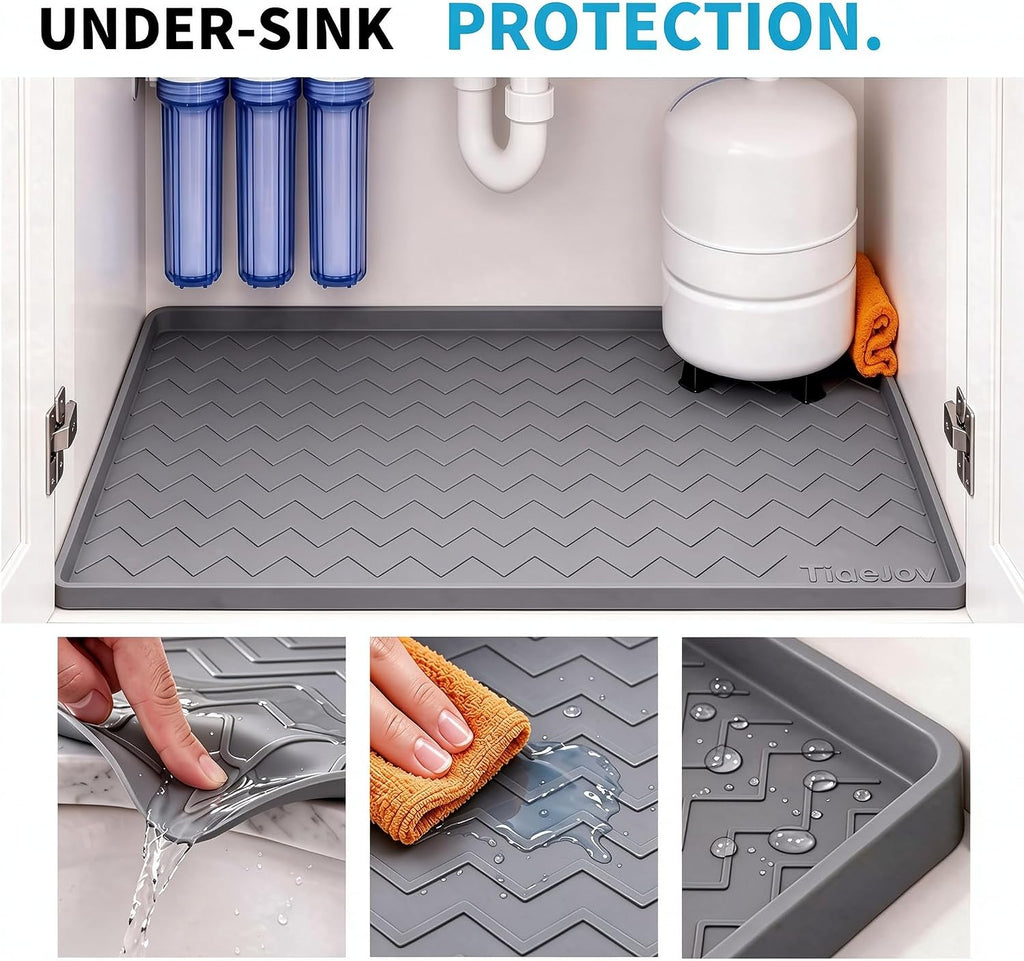 TigeJoy Under Sink Mats for Kitchen Waterproof 28" x 19", Cabinet