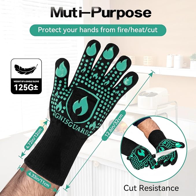 BBQ & Grill Gloves, Oven Gloves, 1472°F Silicone Oven Mitts Heat Resistant - Image 4