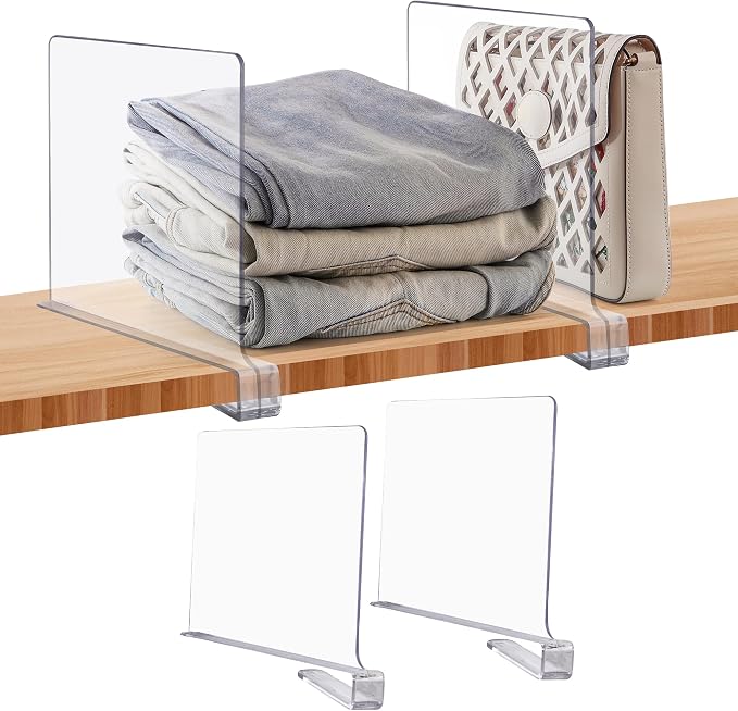 JOY DECOR 2 Pack Acrylic Clear Shelf Dividers by JOY+DECOR