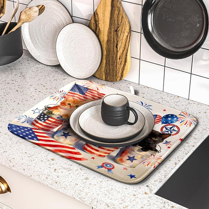 Happy 4th of July Patriotic Dish Drying Mat 16 x 18 In Independence Day Vintage - Image 5