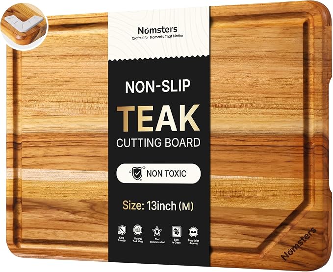 13'' Teak Wood Cutting Board for Kitchen Non Slip Over Sink Charcuterie Board by Unknown