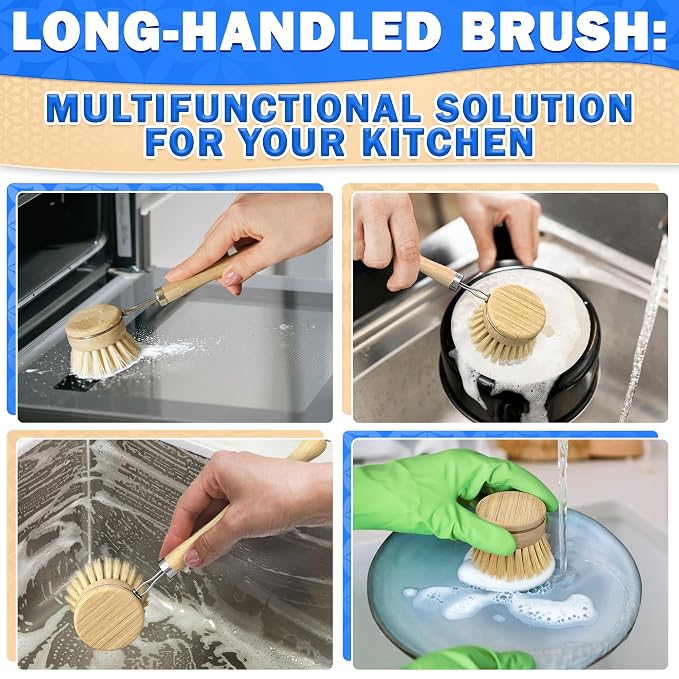 5 Pcs Bamboo Dish Brush Set – Bamboo Dish Scrubber - Image 9