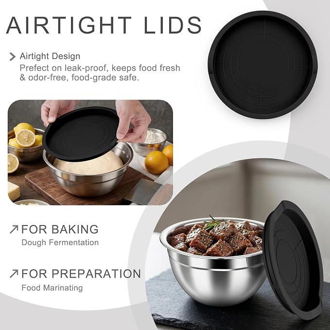 HaWare Mixing Bowls with Airtight Lids, 6-Piece Stainless Steel Salad Bowls - Image 3
