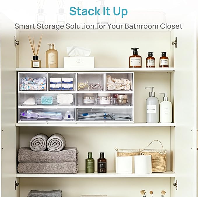 Vtopmart 2 Pack Clear Stackable Storage Drawers, 12.1''W Plastic Organizers Bins - Image 6