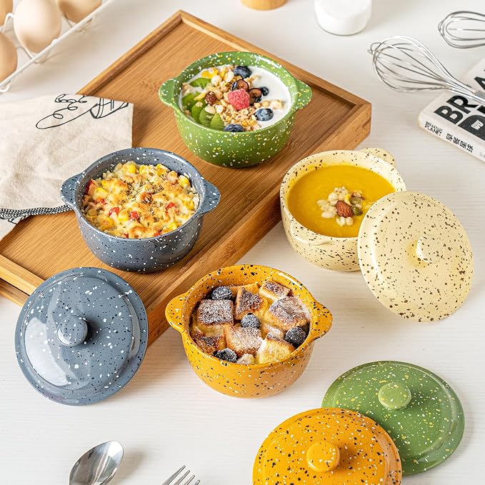 Individual Serving Pot Set of 4-10 Oz Ceramic Mini Cocotte - Image 9