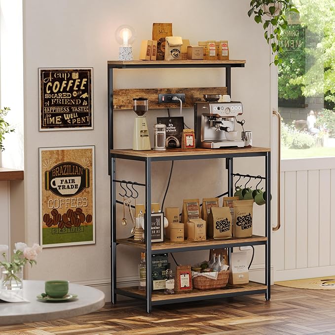 SUPERJARE Bakers Rack with Power Outlets, Microwave Stand, 31.5 X 16.5 Inch - Image 4