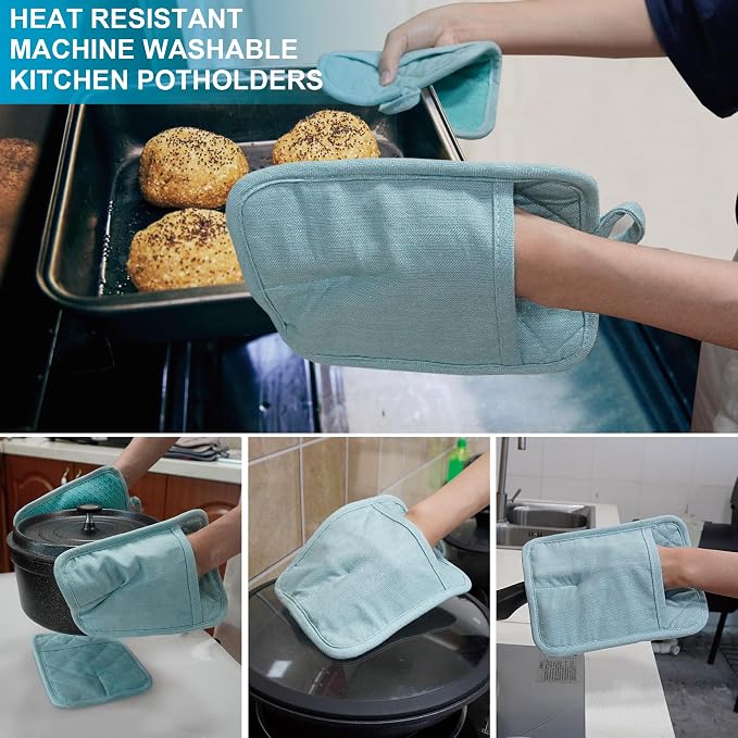 Pot Holders Yarn-Dyed Set of 3 Non Slip Silicone Kitchen Lines Heat Resistant - Image 5
