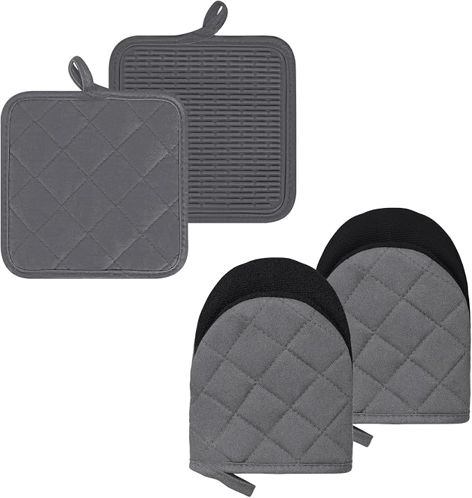 Oven Mitts and Pot Holders Set, Heat Resistant Silicone Kitchen Mini Oven by GOLDMEET