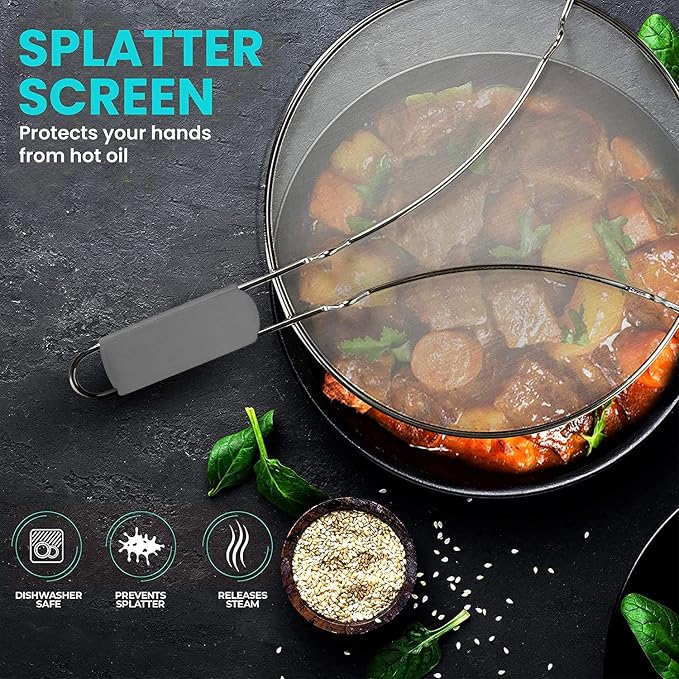 13" Grease Splatter Screen for Cooking | Stainless Steel Oil Splatter Guard and - Image 2