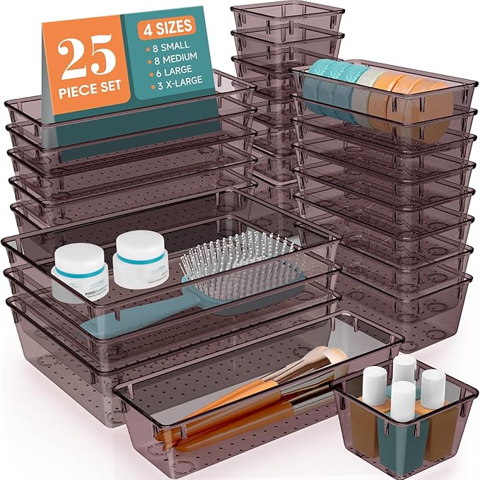 WOWBOX 25 PCS Plastic Drawer Organizer Set, 4 Sizes Desk Drawer Divider by WOWBOX