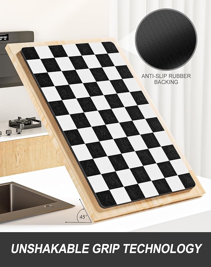 Rnivvi Dish Drying Mat for Kitchen Counter, 12 x 19" Cute Checkered Absorbent - Image 5