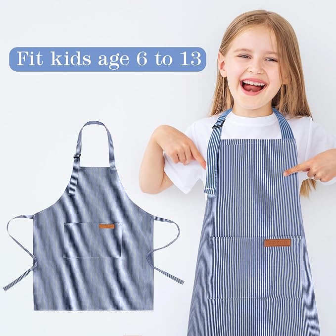 2 Pack Stripes Kids Apron, Kids Cooking Aprons - Image 4