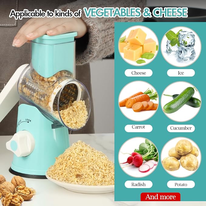 Ourokhome Rotary Cheese Grater Hand Crank, Kitchen Shredder Speed Mandolin - Image 5