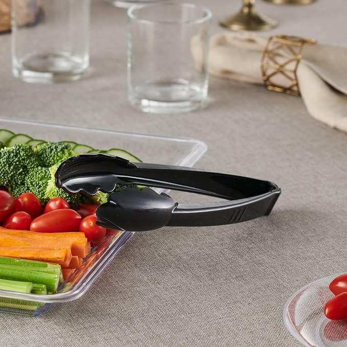 Plasticpro 9'' Serving Tongs Heavy Duty Reusable Kitchen and BBQ Black Serving - Image 2