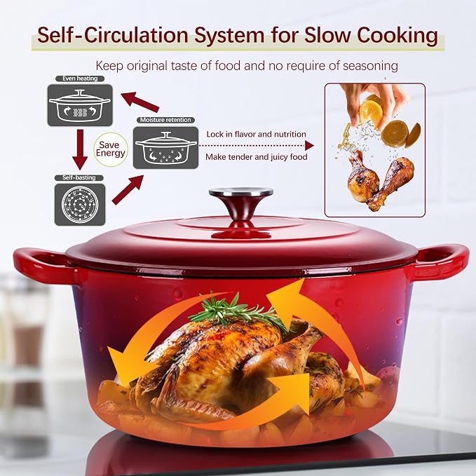E-far 7QT Enameled Dutch Oven, Cast Iron Dutch Oven Pot - Image 5